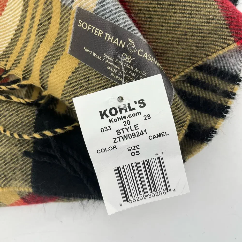 NWT NEW Softer Than Cashmere Camel Nova Check Plaid Scarf (66 x 12) - Picture 4 of 5
